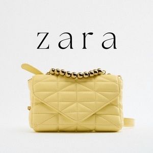 Zara yellow quilted crossbody bag with gold beaded handle blogger fave!!